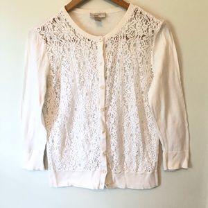 LOFT Cream White Lace Cardigan